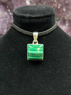 Sterling Silver Square Malachite Pendant - B