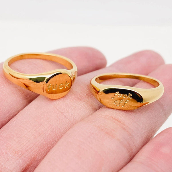 18K Gold Plated Geometric "fuck off" Ring