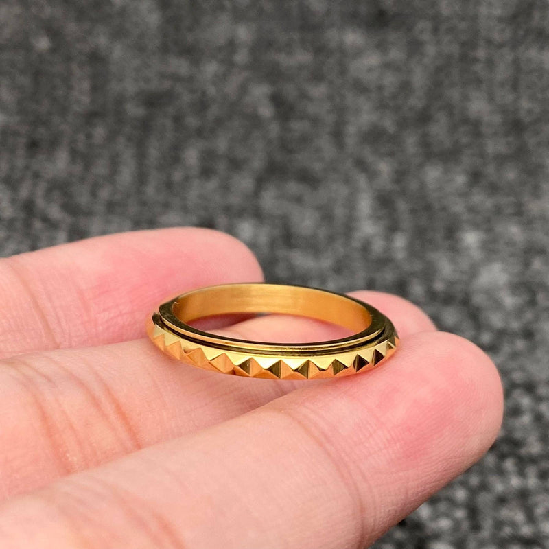 18k Plated Bevel Gear Rotatable Stainless Steel Ring - Size 9