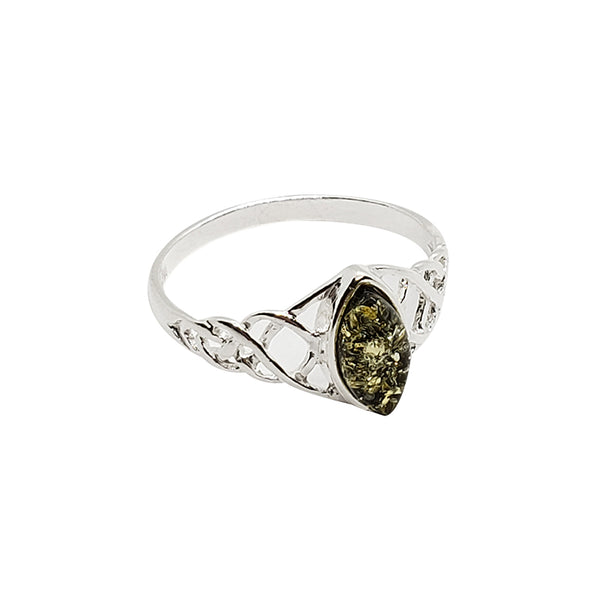 Green Amber Sterling Silver Celtic Style Ring (25)