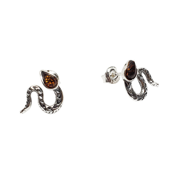 Baltic Amber Sterling Silver Snake Earrings