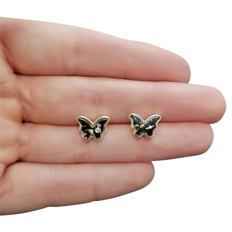 Butterfly Green Amber Stud Earrings