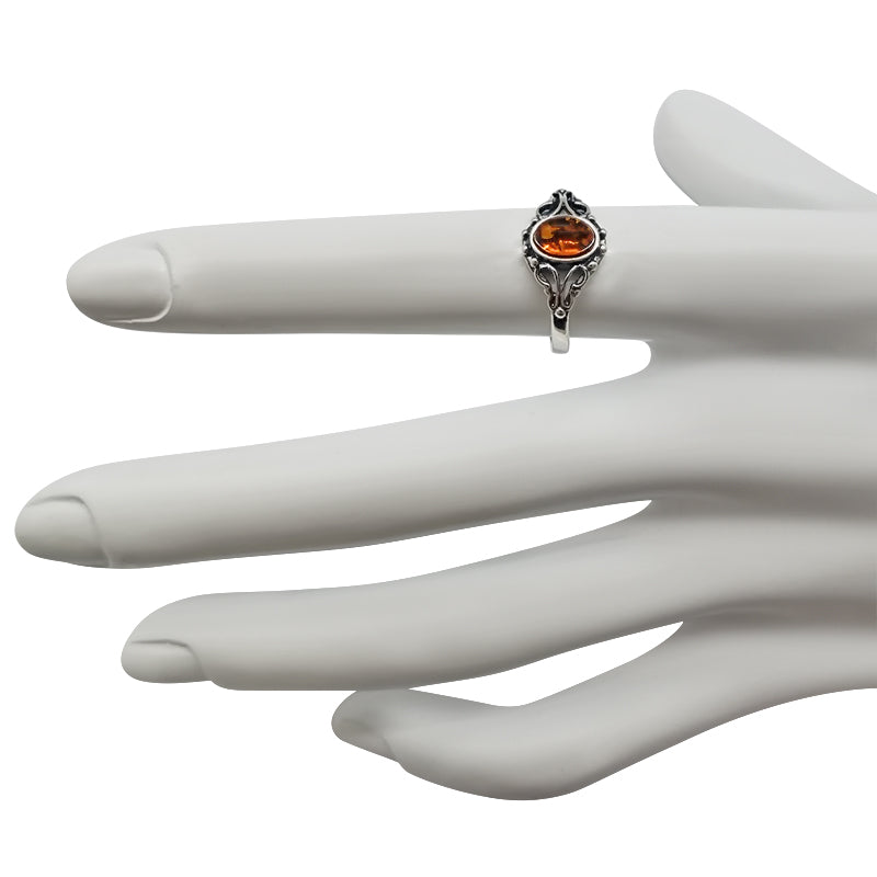 Cognac Amber Sterling Silver Ring