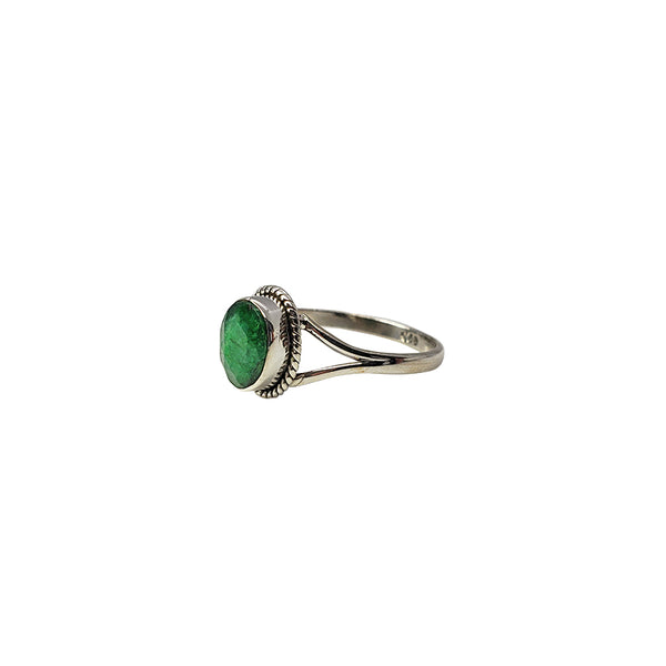 Emerald Braided Sterling Silver Ring