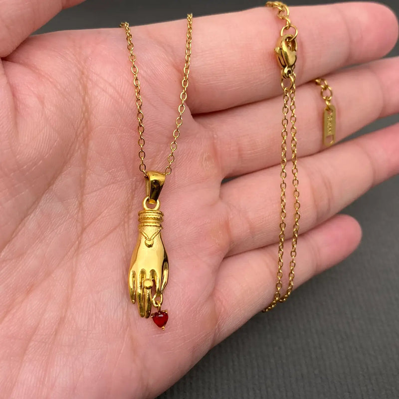18K Gold Plated Heart in Hand Charm Necklace
