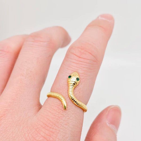 18K Gold Plated Green Eyes Snake Adjustable Ring