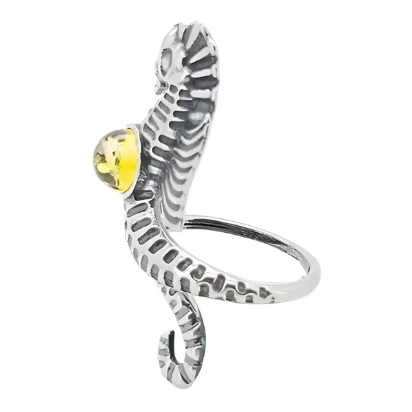 Citrine Amber Sterling Silver Seahorse Adjustable Ring
