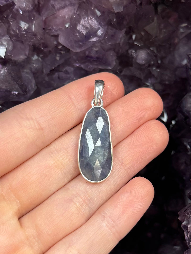 Faceted Sapphire Sterling Silver Pendant