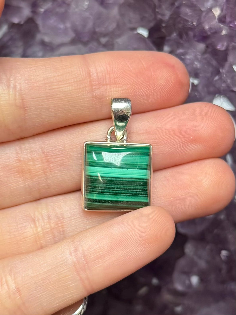 Sterling Silver Square Malachite Pendant - B