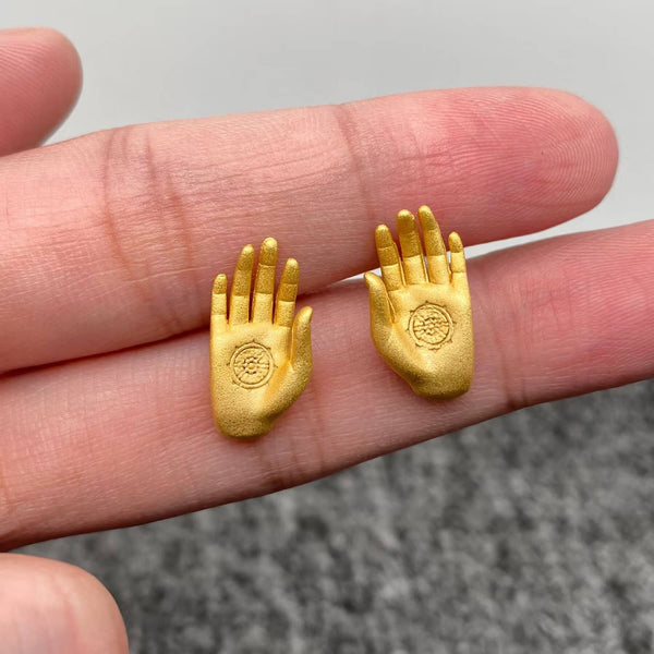 14K Gold Plated Buddhist Hand Stud Earrings