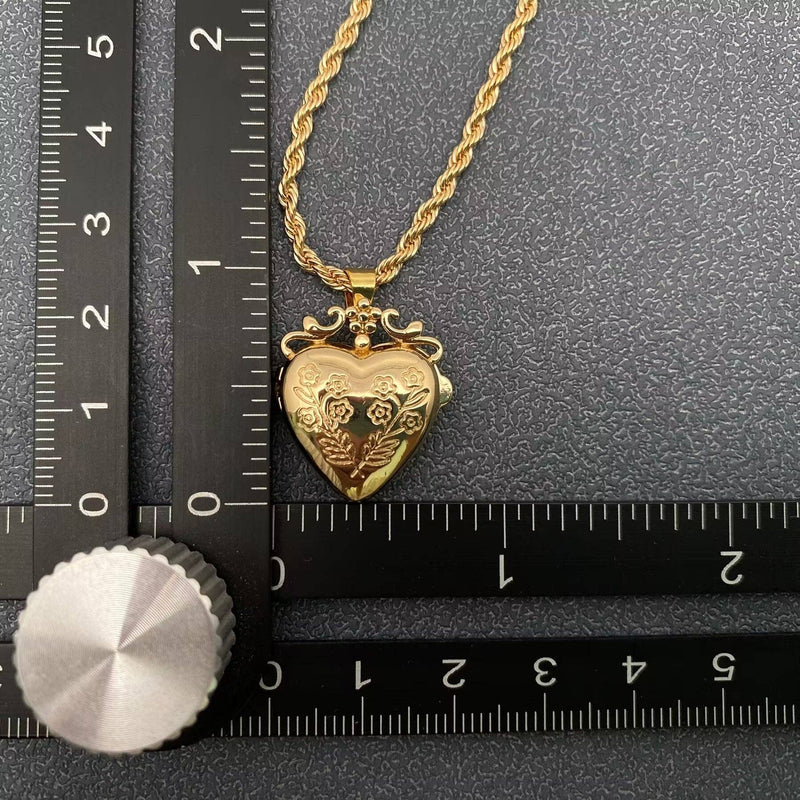 Floral Heart Locket on Rope Chain - 18K Gold-plate