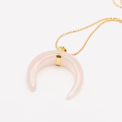 Crystal Crescent Moon Necklace - Rose Quartz