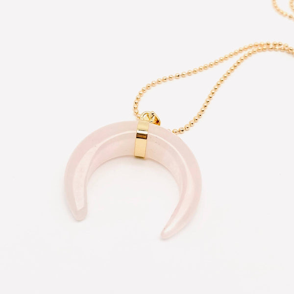 Crystal Crescent Moon Necklace - Rose Quartz