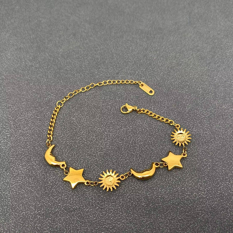 Star Moon Sun linked Bracelet - 18K Gold Plated S.Steel