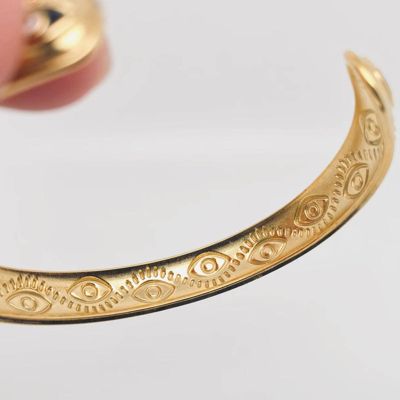 Black Evil Eye Cuff - 18k Gold Plated Steel Bangle