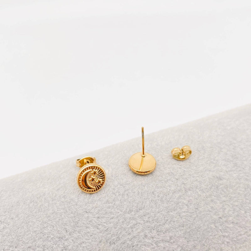 18K Gold Plated Star and Moon Stud Earrings