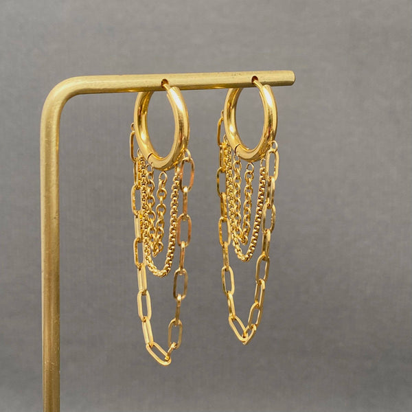 Chain Fringe 18K Gold Plated Huggie Earrings