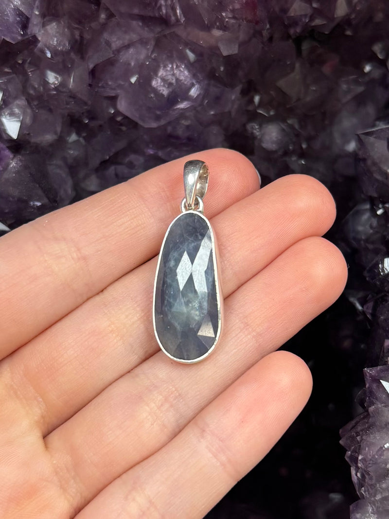 Faceted Sapphire Sterling Silver Pendant