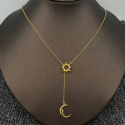 Sun Moon Lariat Necklace -18K Gold Plated