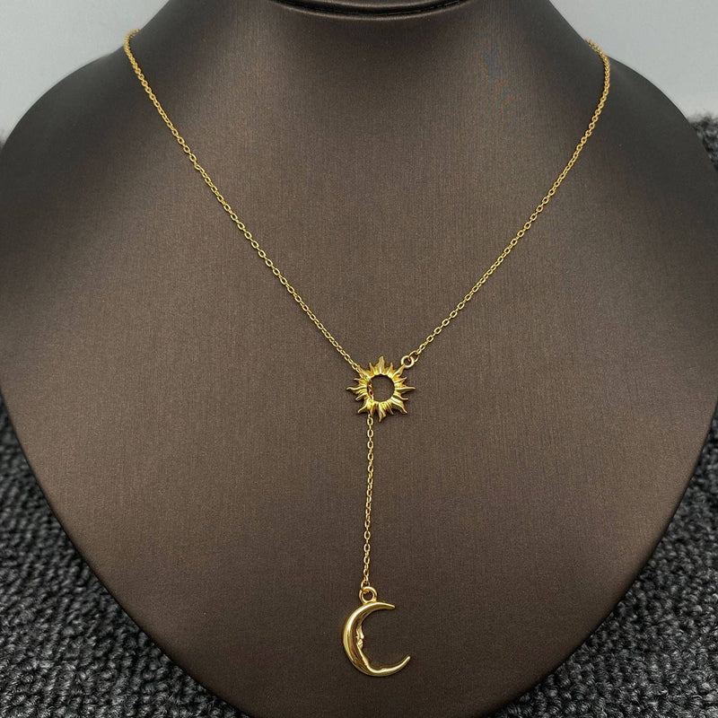 Sun Moon Lariat Necklace -18K Gold Plated