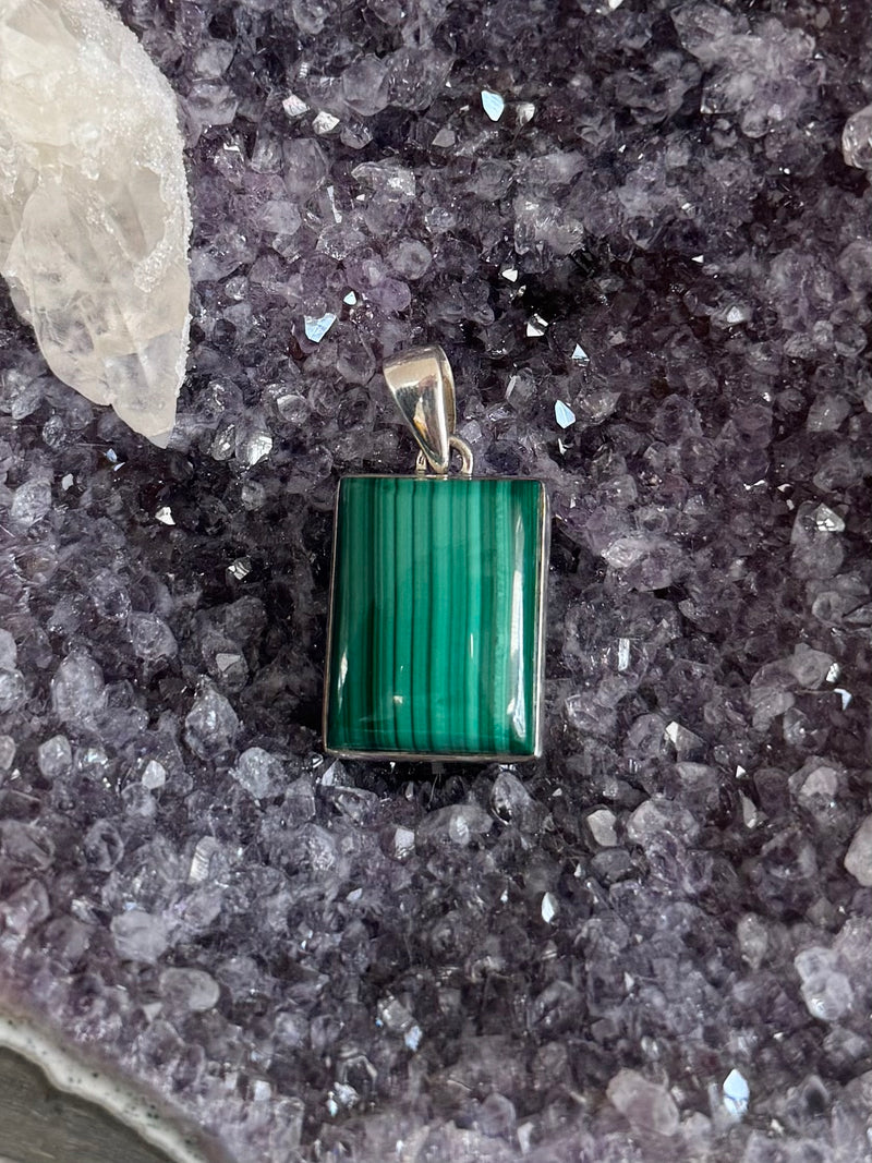 Sterling Silver Rectangular Malachite Pendant