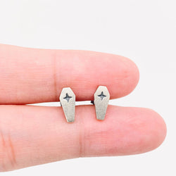 Sterling Silver Coffin Stud Earrings