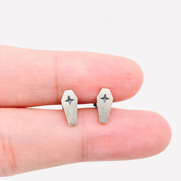 Sterling Silver Coffin Stud Earrings