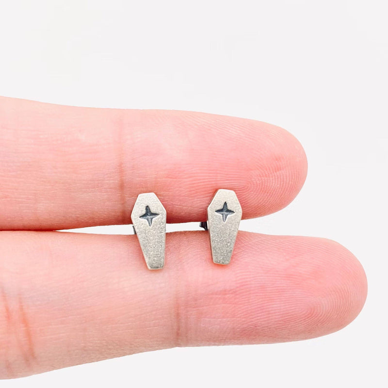 Sterling Silver Coffin Stud Earrings