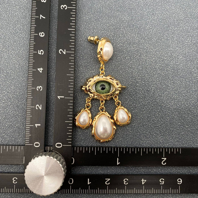 Evil Eye & Pearl Charm Dangle Earrings