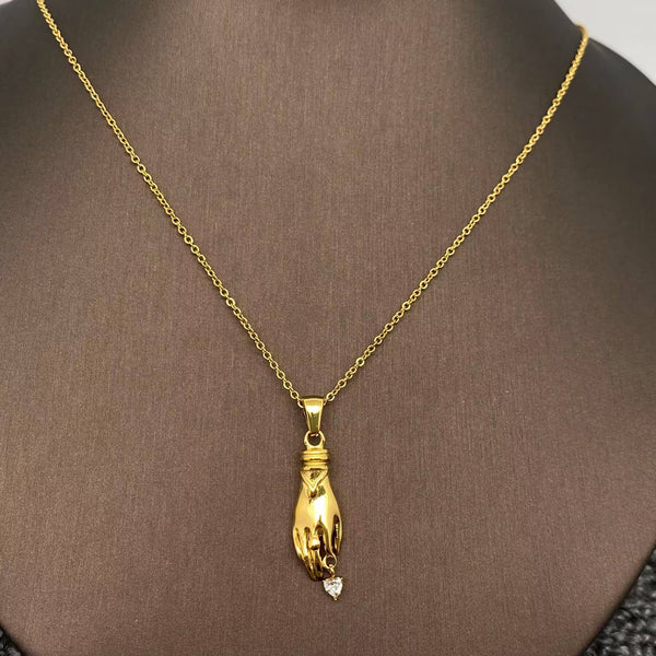 18K Gold Plated Heart in Hand Charm Necklace