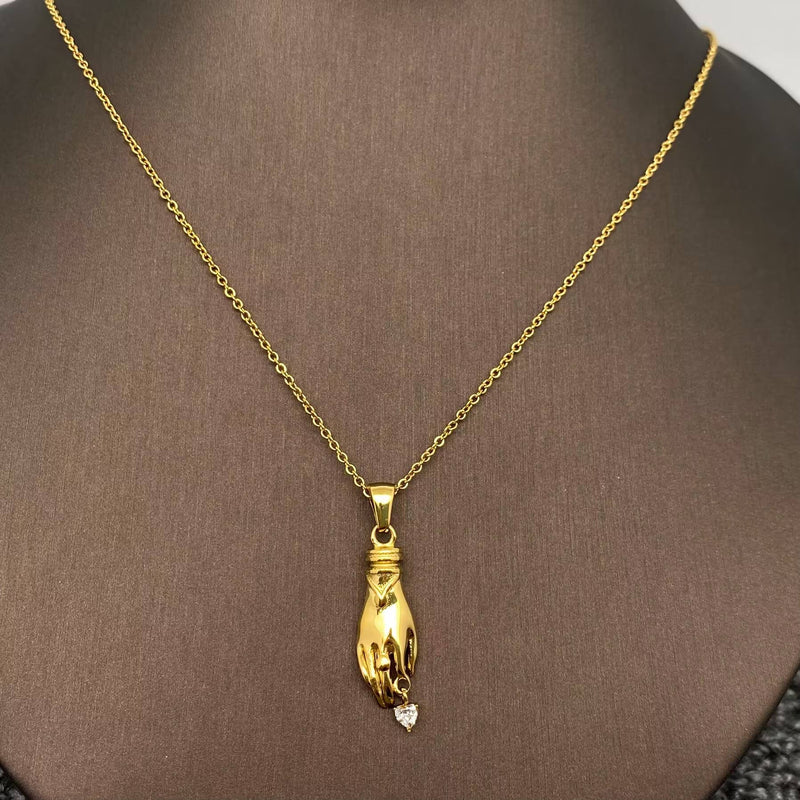 18K Gold Plated Heart in Hand Charm Necklace