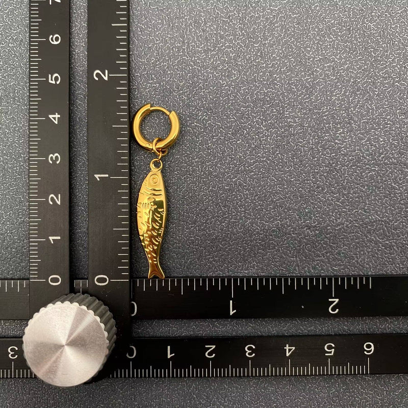 18K Gold Plated Fish Charm Huggie Earrings