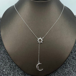Sun Moon Lariat Necklace - Silver