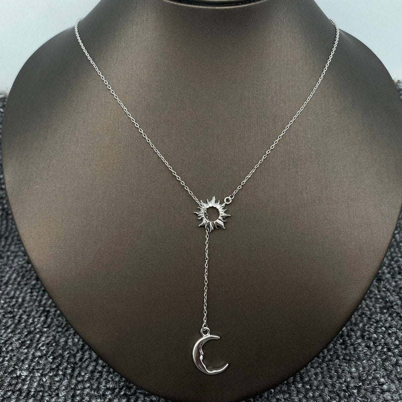 Sun Moon Lariat Necklace - Silver