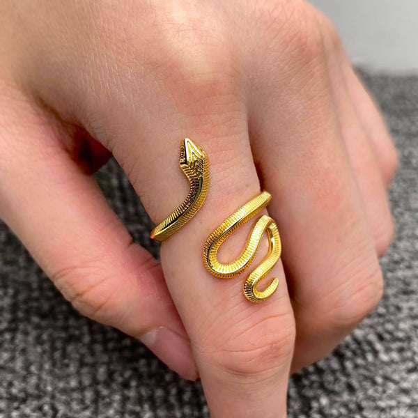 18K Gold Plated Textured Snake Adjustable Ring