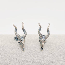 Sterling Silver Goat Skull Stud Earrings