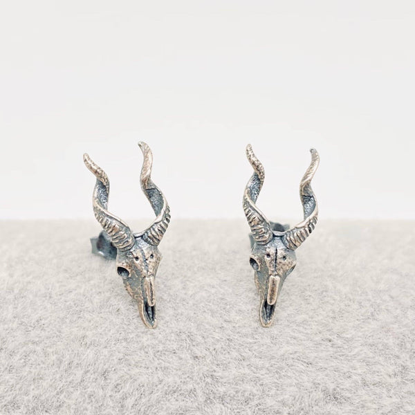 Sterling Silver Goat Skull Stud Earrings