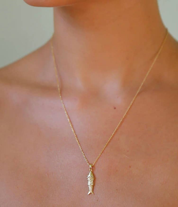 Lure- 14K Gold Steel Articulated Portuguese Fish Necklace : Large