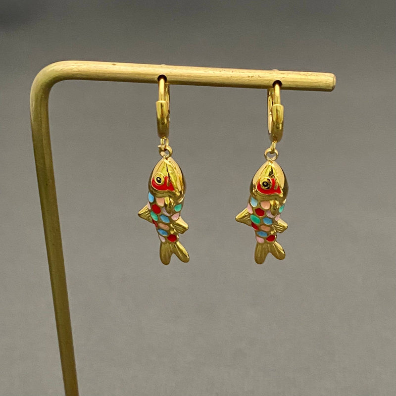 18K Gold Plate Colored Enamel Fish Huggie Hoop Earrings