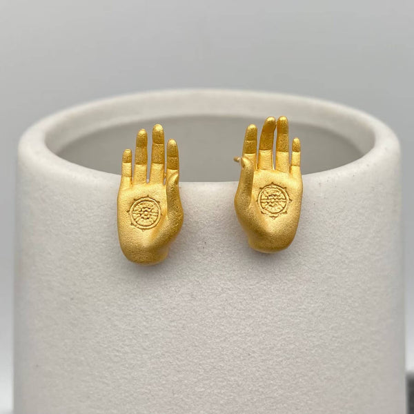 14K Gold Plated Buddhist Hand Stud Earrings