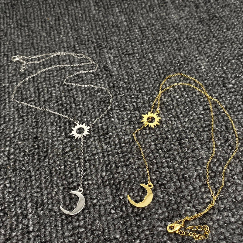 Sun Moon Lariat Necklace - Silver