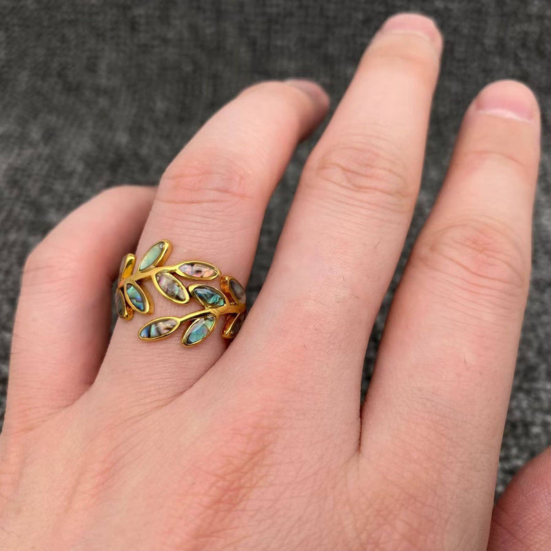 Abalone Shell Leaf Shape 18K Gold Plated Ring