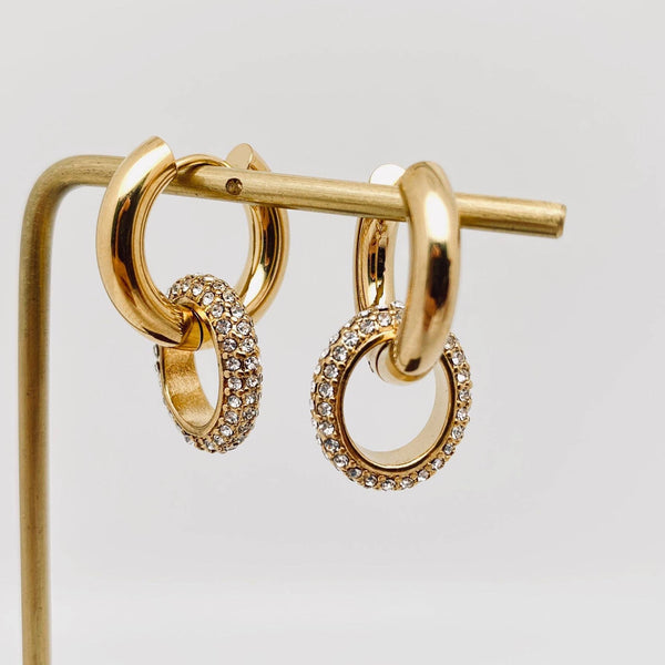 18K Gold Plated Inlaid Cubic Zirconia Circular Huggie Hoops