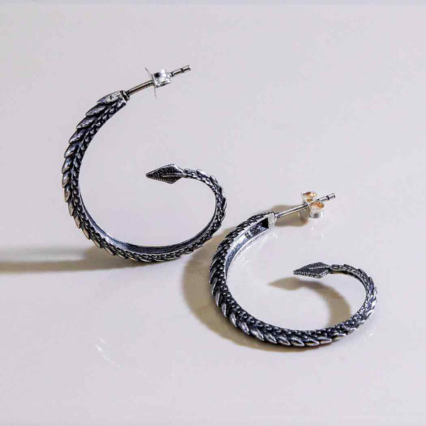 Sterling Silver Dragon Tail Hoop Post Earrings