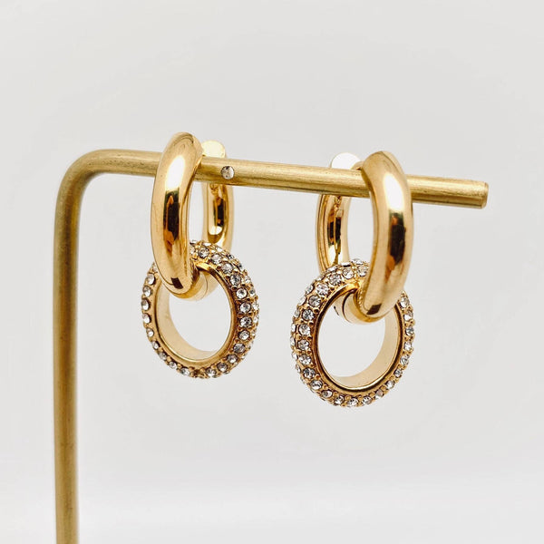 18K Gold Plated Inlaid Cubic Zirconia Circular Huggie Hoops