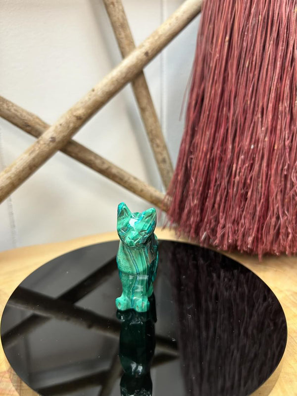 Carved Malachite with Chrysocolla Cat