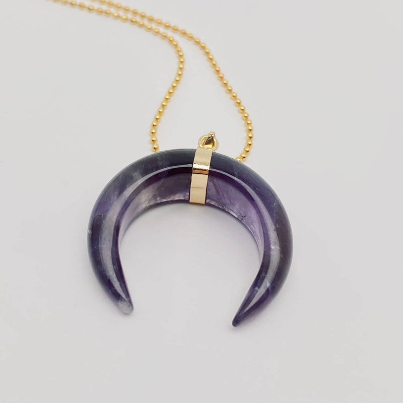 Crystal Crescent Moon Necklace - Amethyst