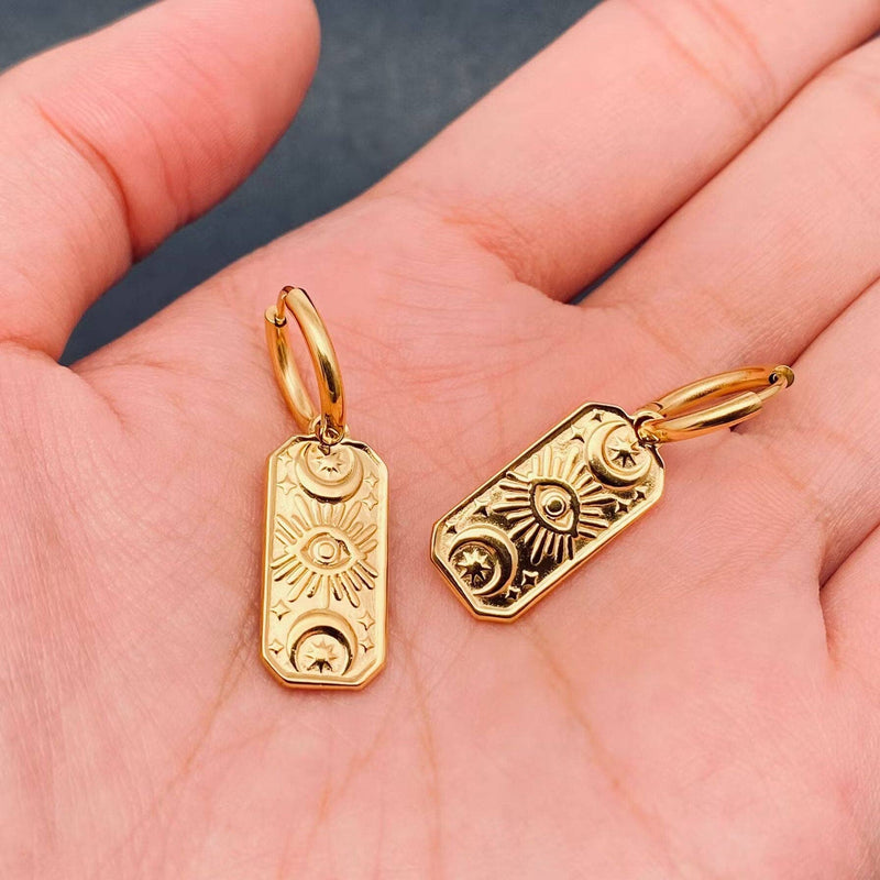 Evil Eye 18K Gold Plated Stainless Steel Huggie Earrings