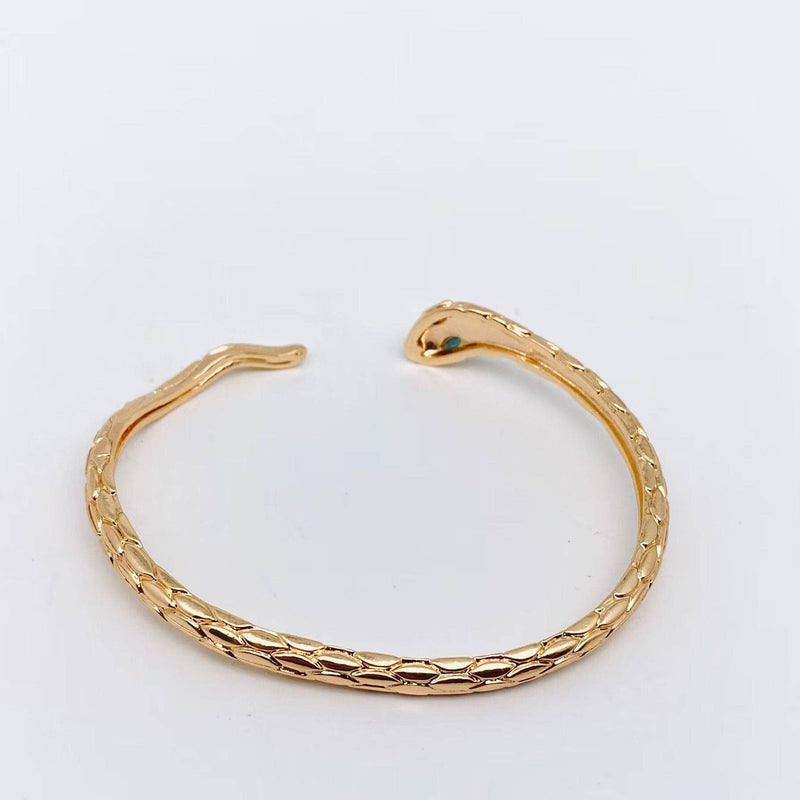 18k Gold Plated Green-eyed Snake Adjustable Cuff Bangle
