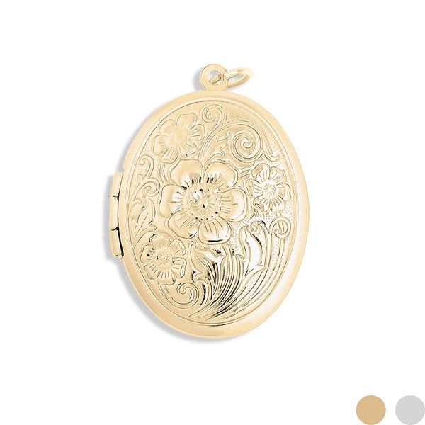 18K Gold PVD Stainless Steel Textured Oval Locket Pendant: Gold